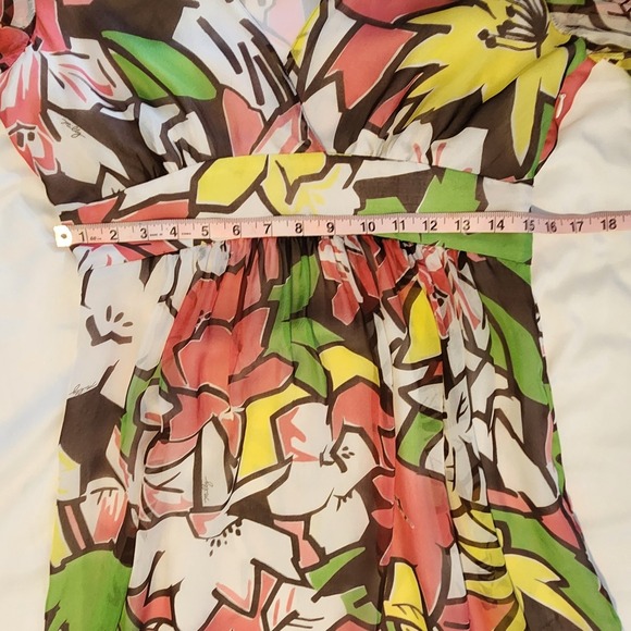 Milly Floral Print Dress Sheer Long Sleeve V Neck Multicolor Size S - Picture 7 of 9